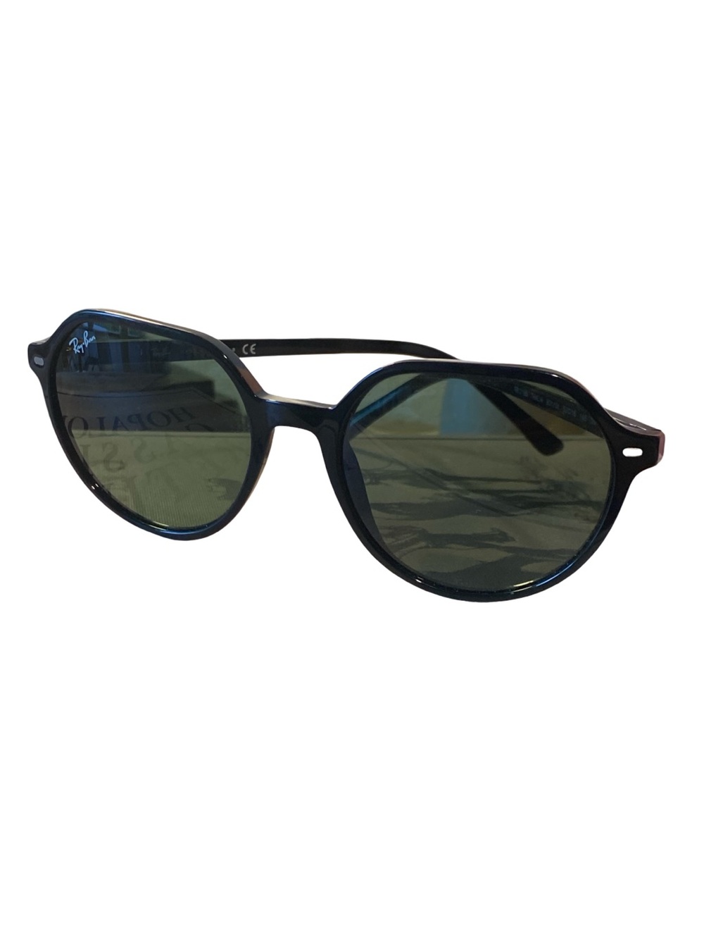 Ray-Ban Black Frame Sunglasses with Green Lenses